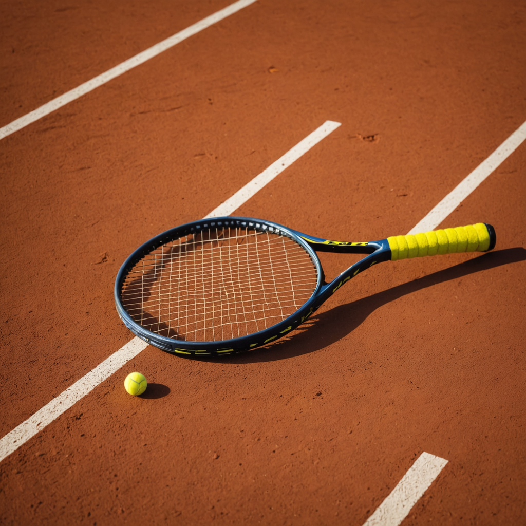 A close-up still-life photograph of a single modern tennis racquet with a 98 square…