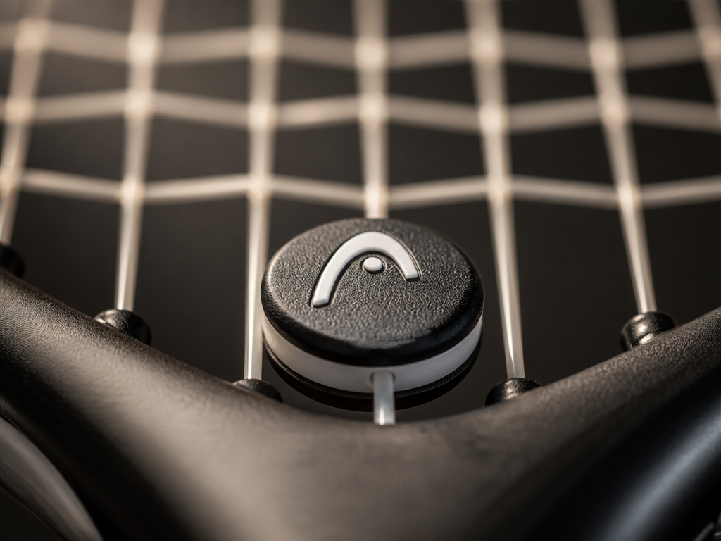Extreme macro photograph of a small black-and-white button-style silicone vibration dampener wedged between the…