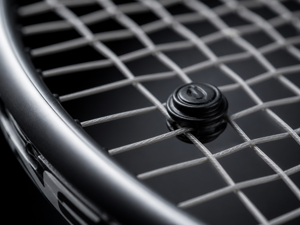 Extreme macro photograph of a small black rubber vibration dampener seated in the throat…