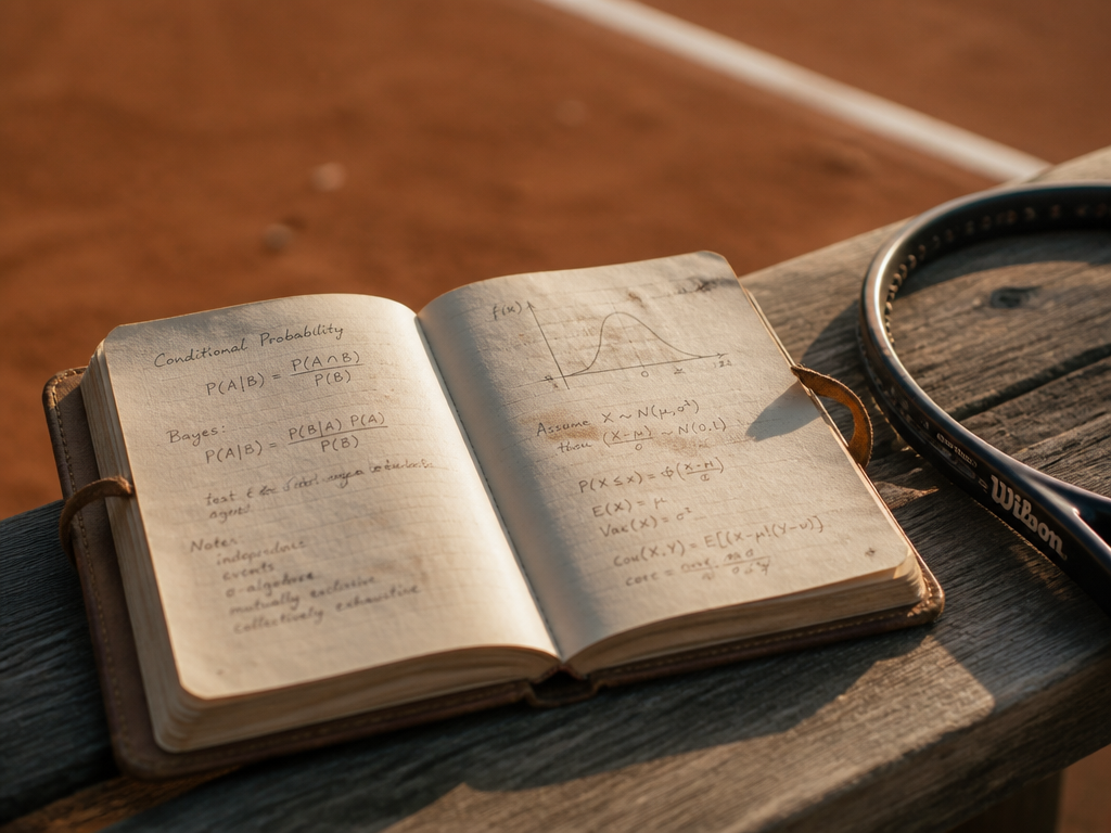 A close-up photorealistic photograph of a worn leather-bound notebook lying open on a sun-bleached…
