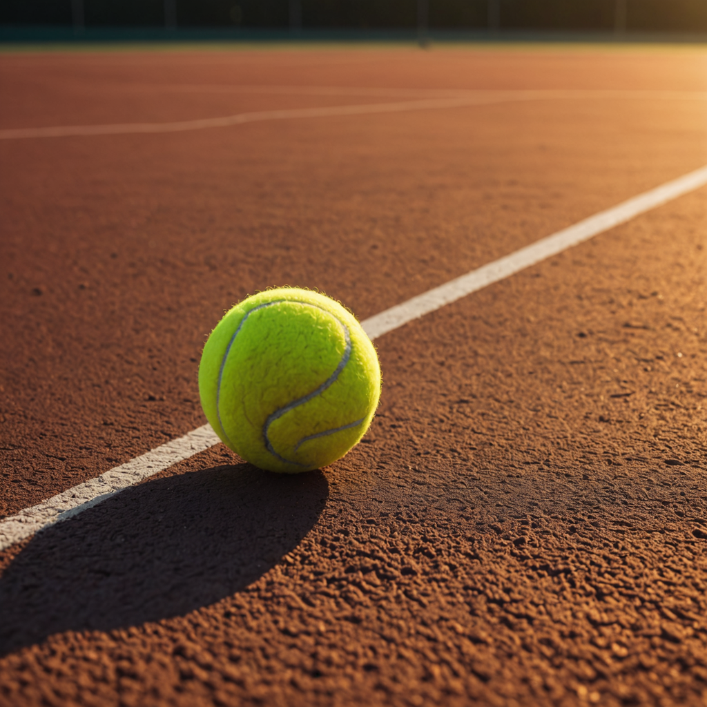 A close-up photograph of a bright yellow tennis ball frozen in mid-air a few…