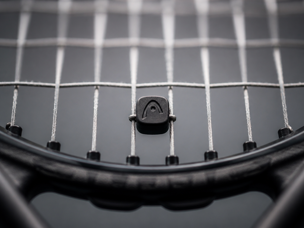 Extreme macro photograph of a black rubber vibration dampener wedged between the bottom center…